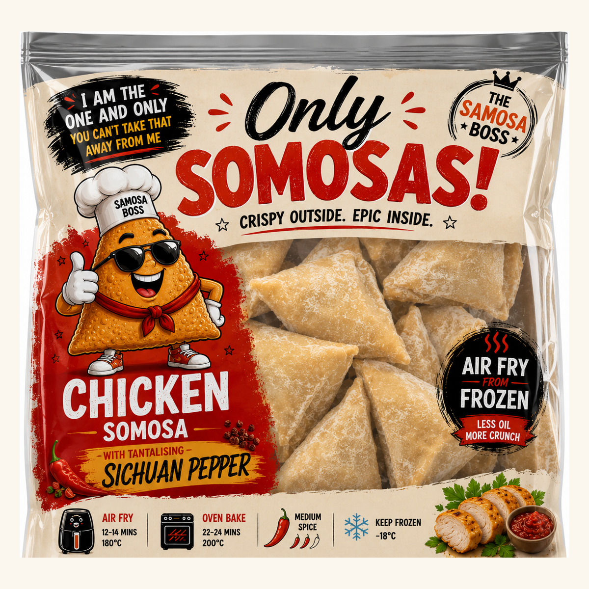 Only Somosas Chicken Sichuan Pepper frozen samosa pouch