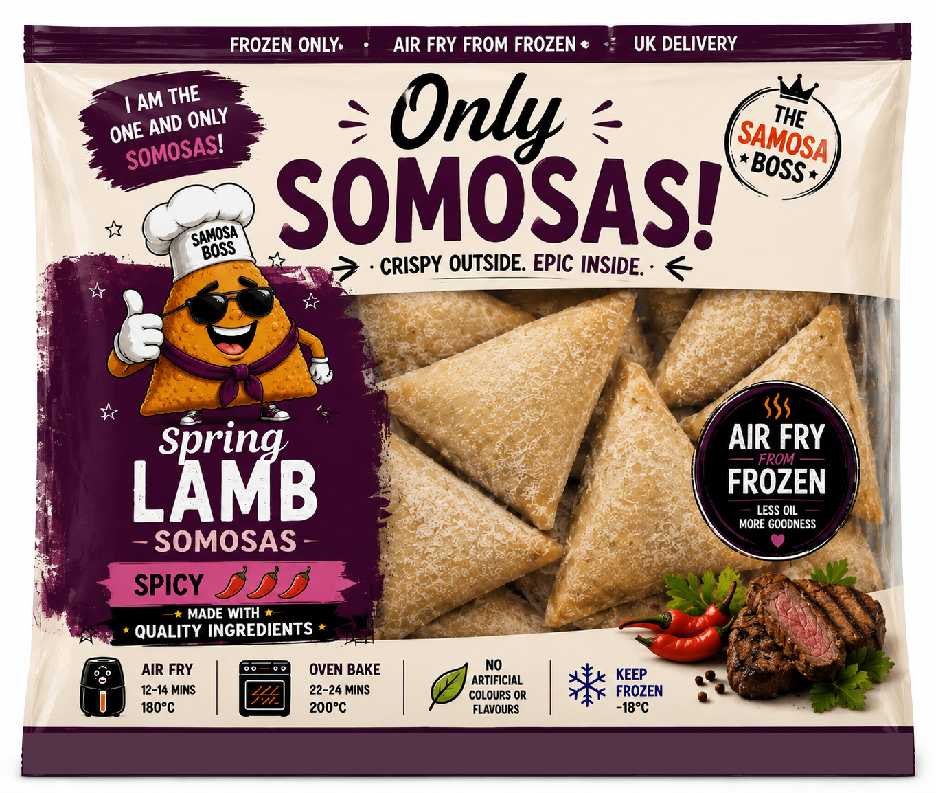 Only Somosas spring LAMB frozen samosa pouch